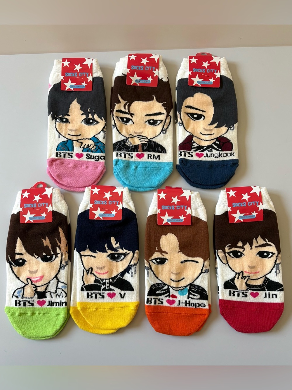 BTS Kpop Merch Member Socks Complete Set Suga RM Jungkook Jimin V J-Hope Jin OT7